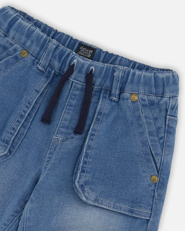 Pantalon à coupe jogger en denim extensible bleu