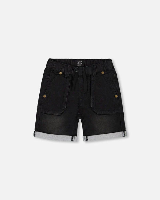 Short en denim extensible noir