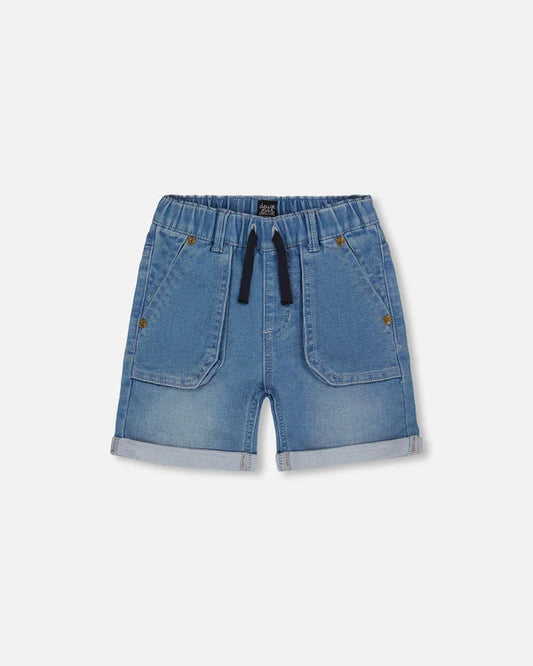 Short en denim extensible bleu