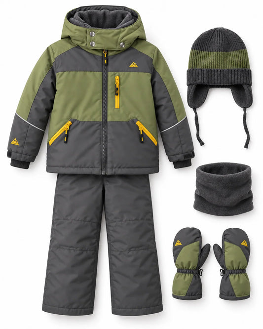 Ensemble d'hiver, manteau, pantalon et accessoires Blizz (Bleu Sarcelle) et (vert olive/gris) et (Bronze)