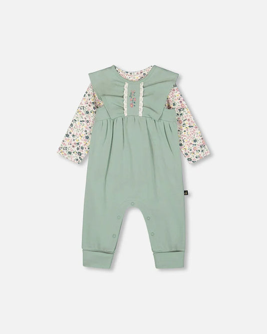 Ensemble cache-couche et salopette sans manches vert jade en coton biologique