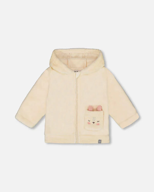 Veste zippée en peluche blanc cassé