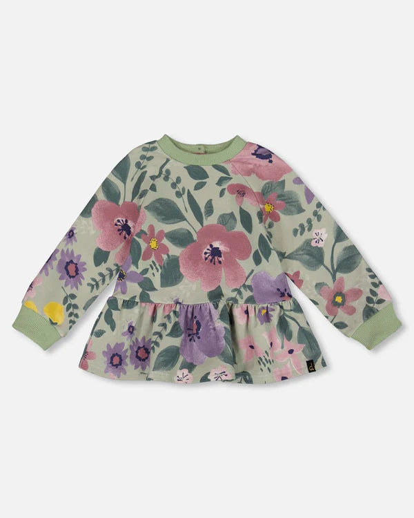 Sweat en molleton extensible sauge fleuris