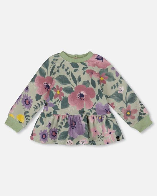 Sweat en molleton extensible sauge fleuris