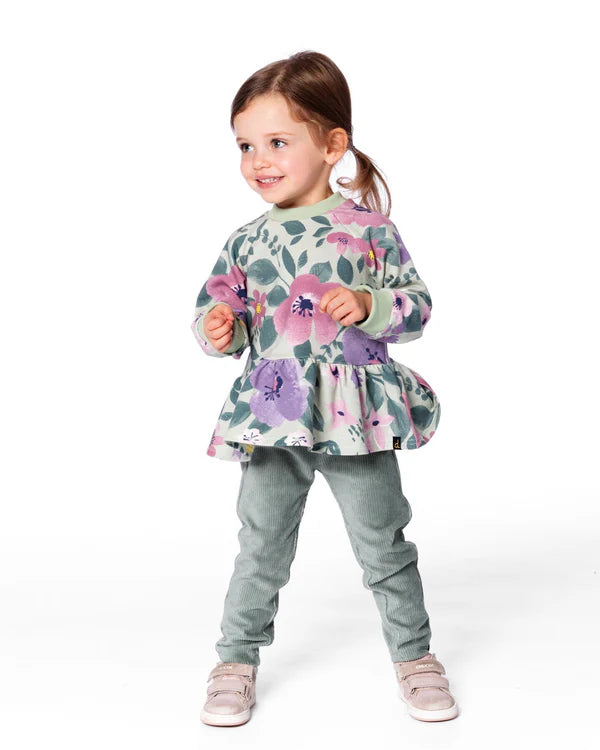 Sweat en molleton extensible sauge fleuris