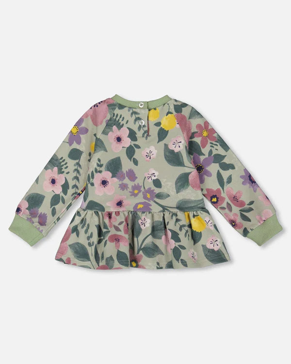 Sweat en molleton extensible sauge fleuris