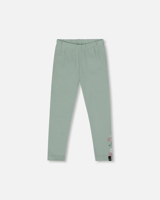 Legging en jersey de coton biologique vert jade avec motif floral