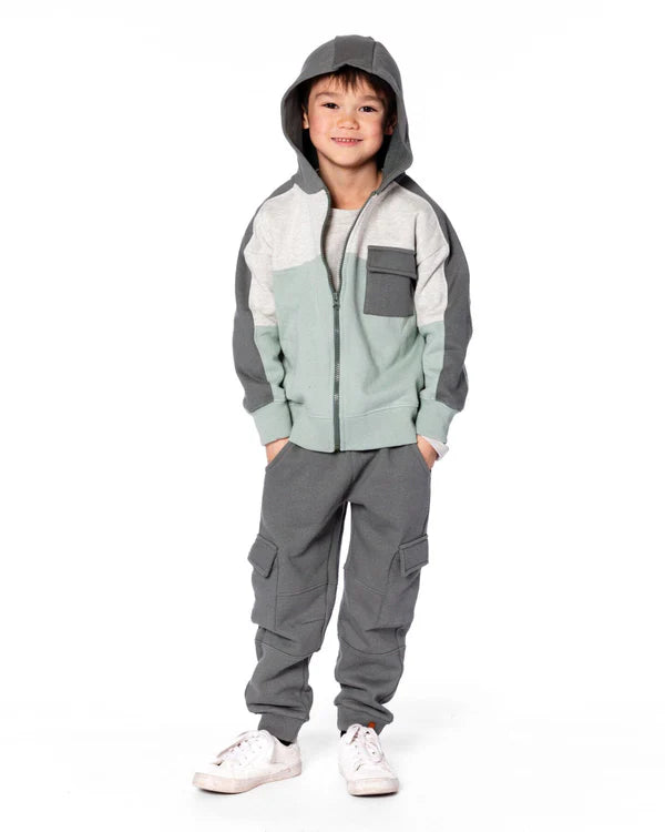 Sweat en molleton zippé blocs de couleurs vert jade
