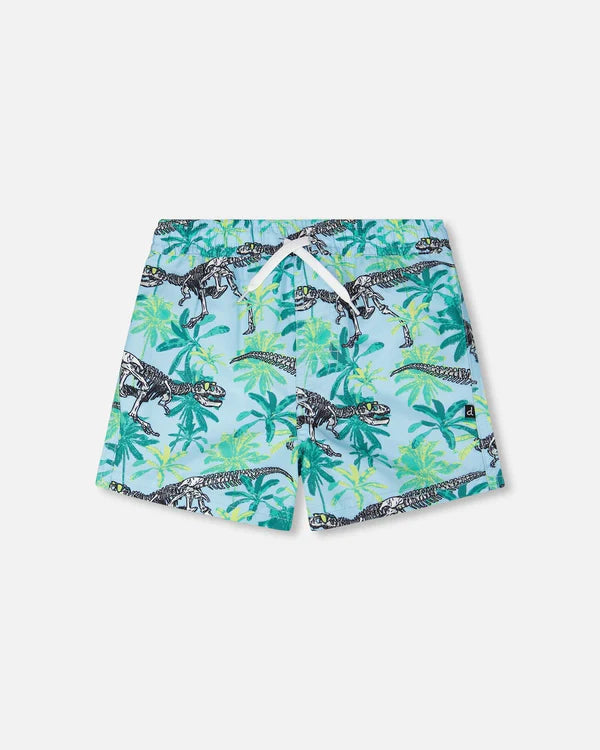 Short maillot bleu imprimé squelettes