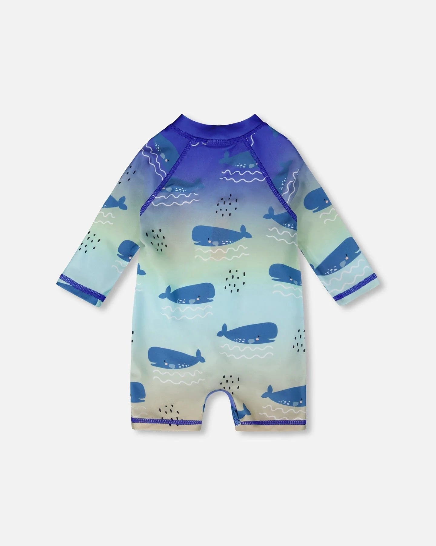 Rashguard à manches longues une-pièce bleu imprimé baleines pour bébé et garçon
