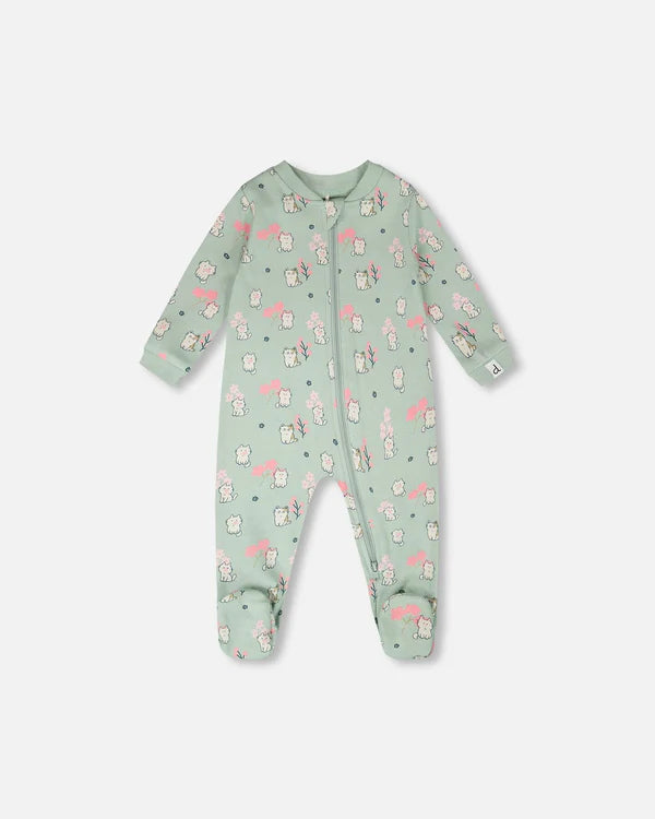 Pyjama une-pièce en coton biologique bleu imprimé chatons pour bébé