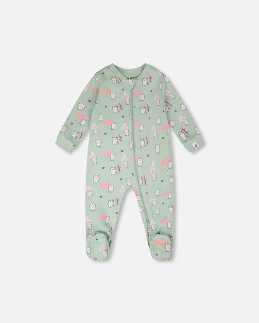 Pyjama une-pièce en coton biologique bleu imprimé chatons pour bébé