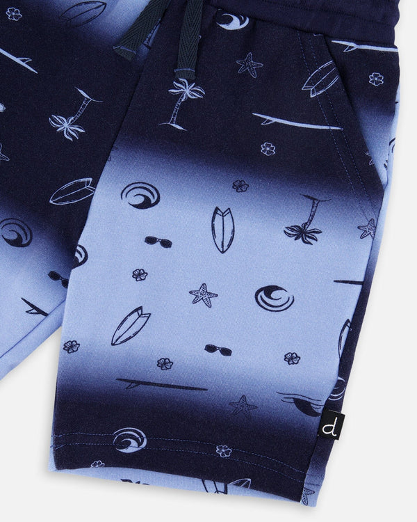 Cardigan à capuchon en molleton dégradé bleu