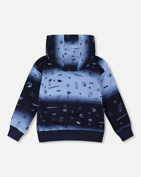 Cardigan à capuchon en molleton dégradé bleu