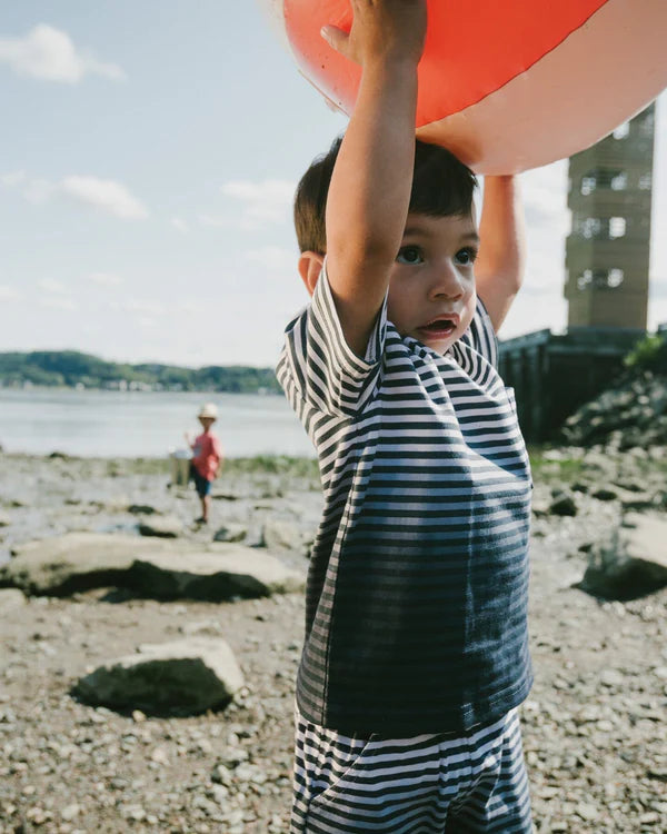T-shirt manches courtes en coton biologique bleu dégradé à rayures