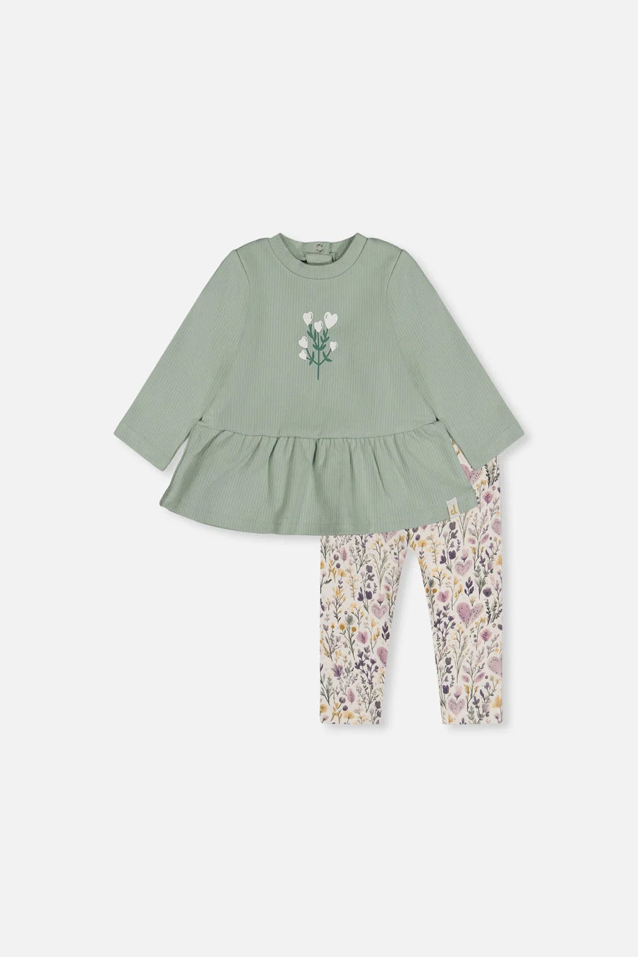 Ensemble tunique peplum et legging vert et beige imprimé cœurs en coton biologique
