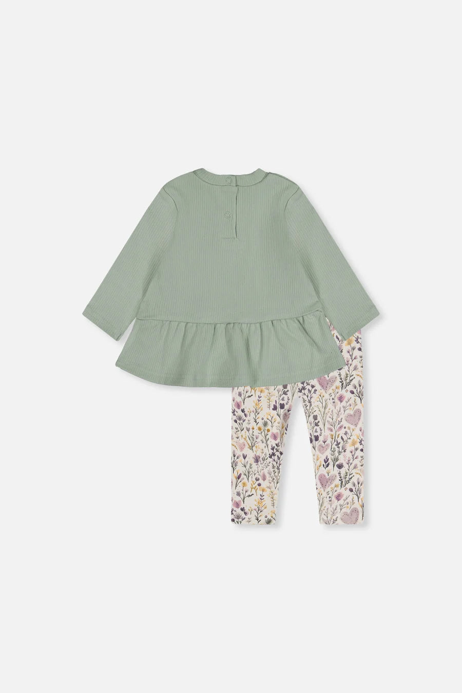Ensemble tunique peplum et legging vert et beige imprimé cœurs en coton biologique
