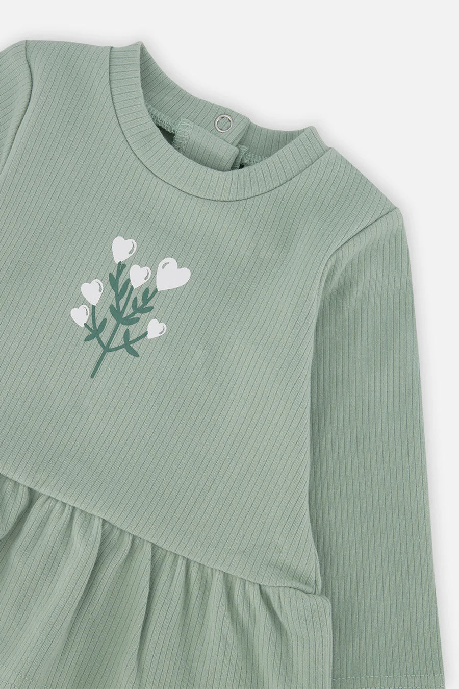 Ensemble tunique peplum et legging vert et beige imprimé cœurs en coton biologique