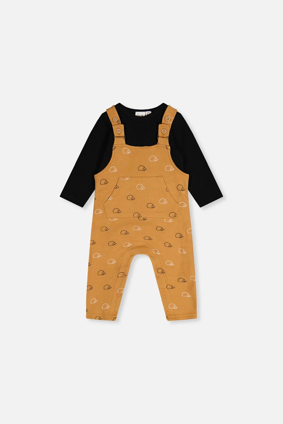 Ensemble cache-couche et salopette noir et brun en coton biologique