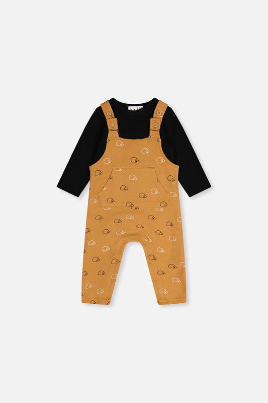 Ensemble cache-couche et salopette noir et brun en coton biologique