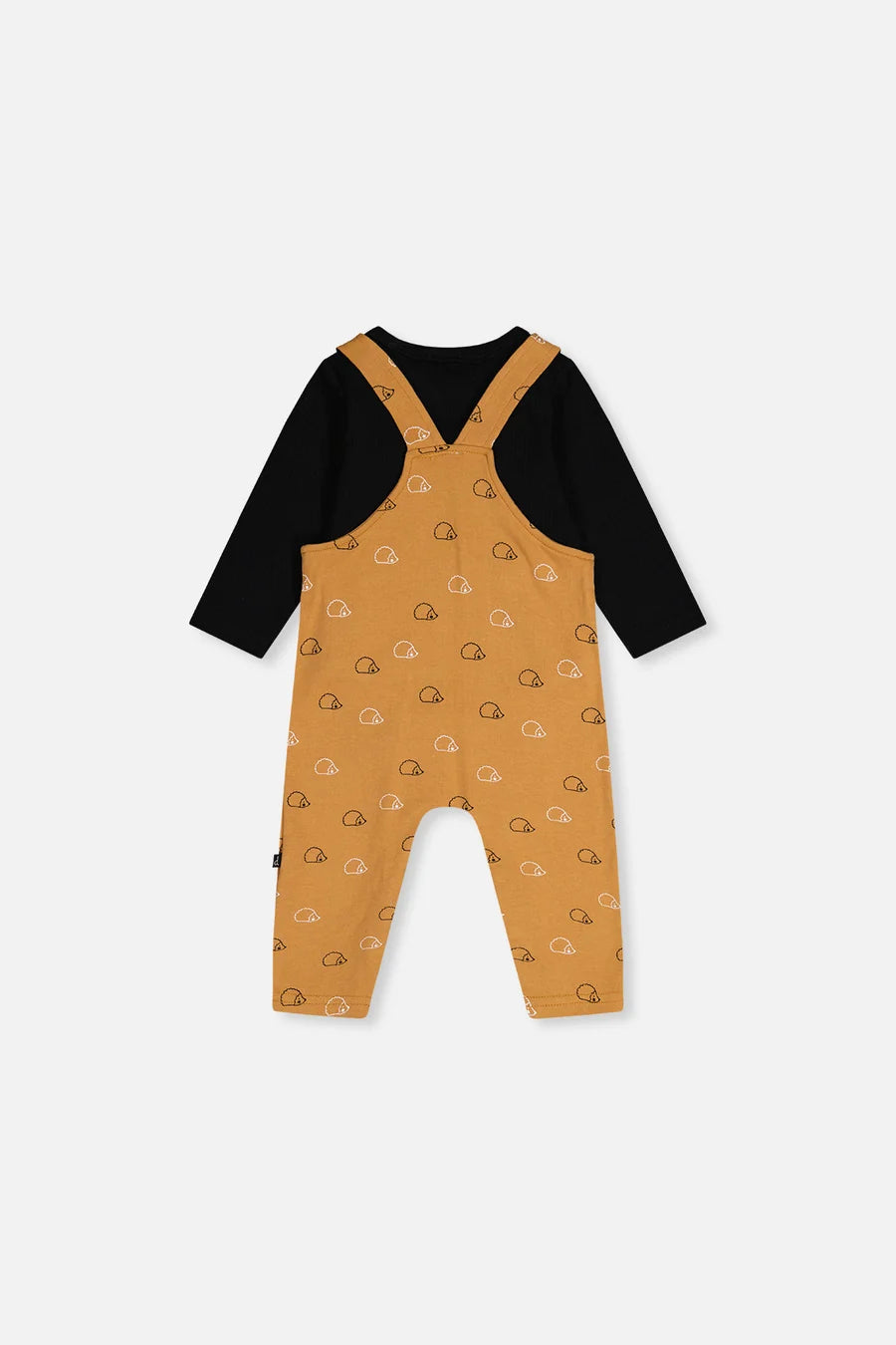 Ensemble cache-couche et salopette noir et brun en coton biologique