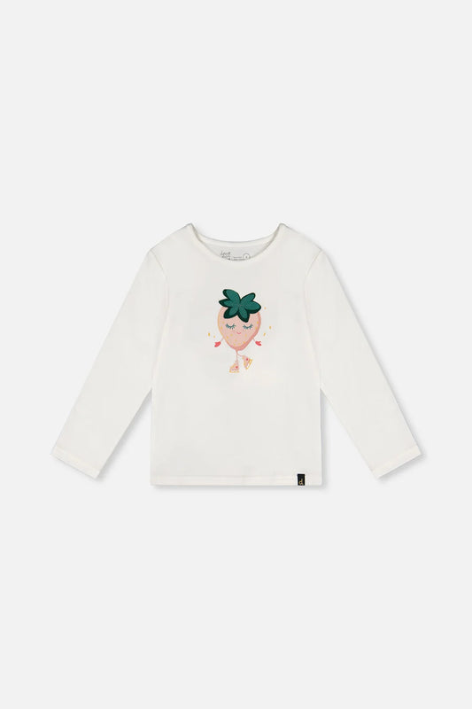 T-shirt fraise manches longues blanc cassé en coton biologique