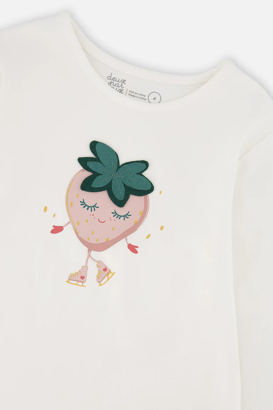 T-shirt fraise manches longues blanc cassé en coton biologique