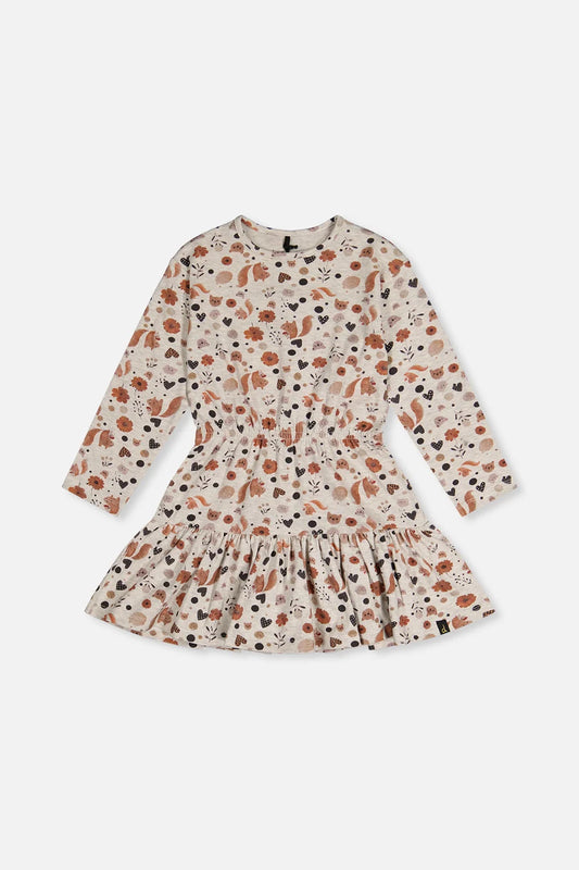 Robe beige imprimé écureuils en coton biologique