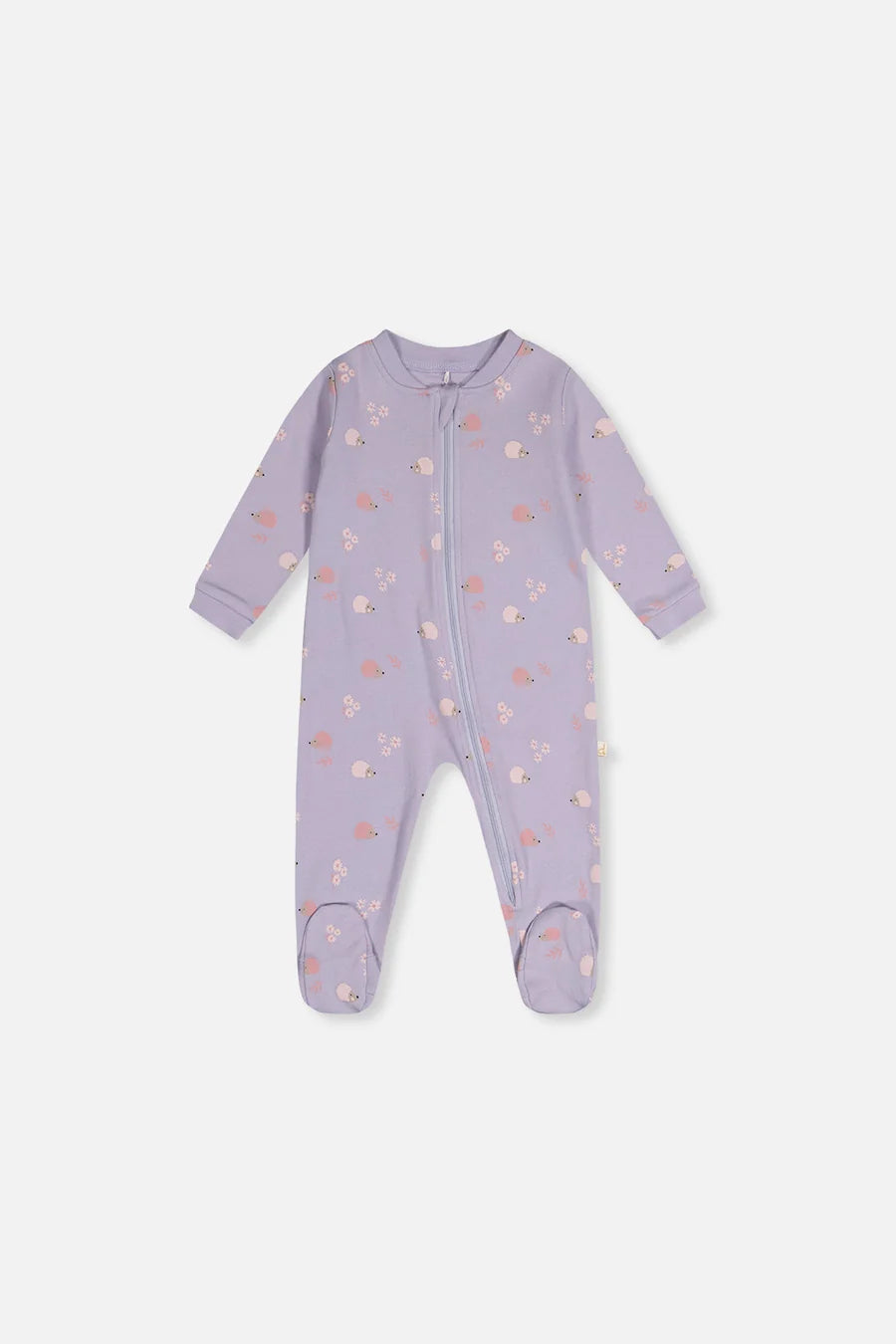 Pyjama une pièce en coton biologique violet imprimé hérisson pour bébé