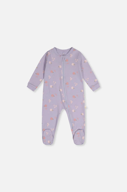 Pyjama une pièce en coton biologique violet imprimé hérisson pour bébé