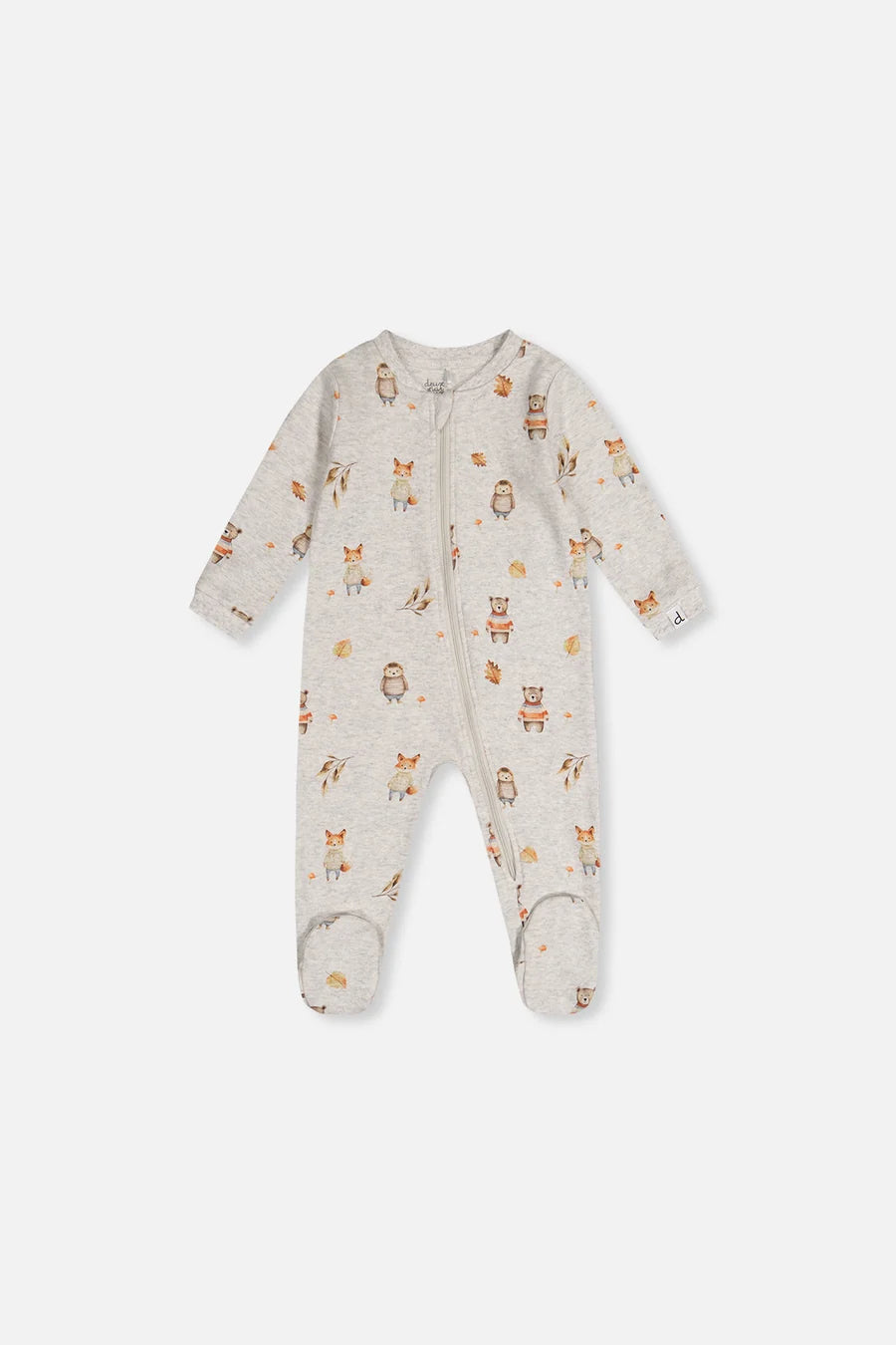 Pyjama une pièce en coton biologique beige imprimé animaux pour bébé