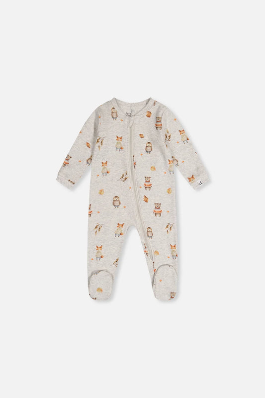 Pyjama une pièce en coton biologique beige imprimé animaux pour bébé