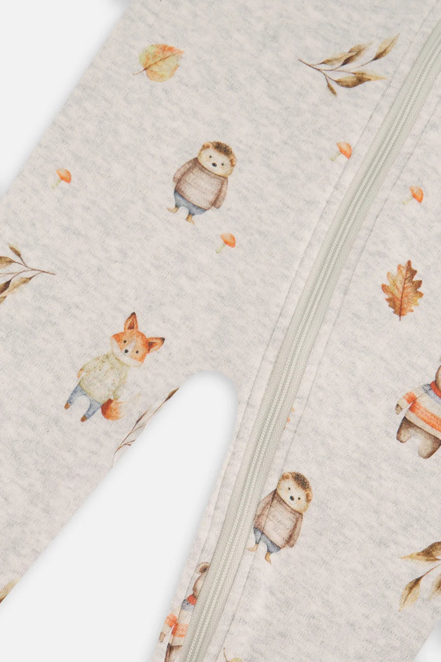 Pyjama une pièce en coton biologique beige imprimé animaux pour bébé
