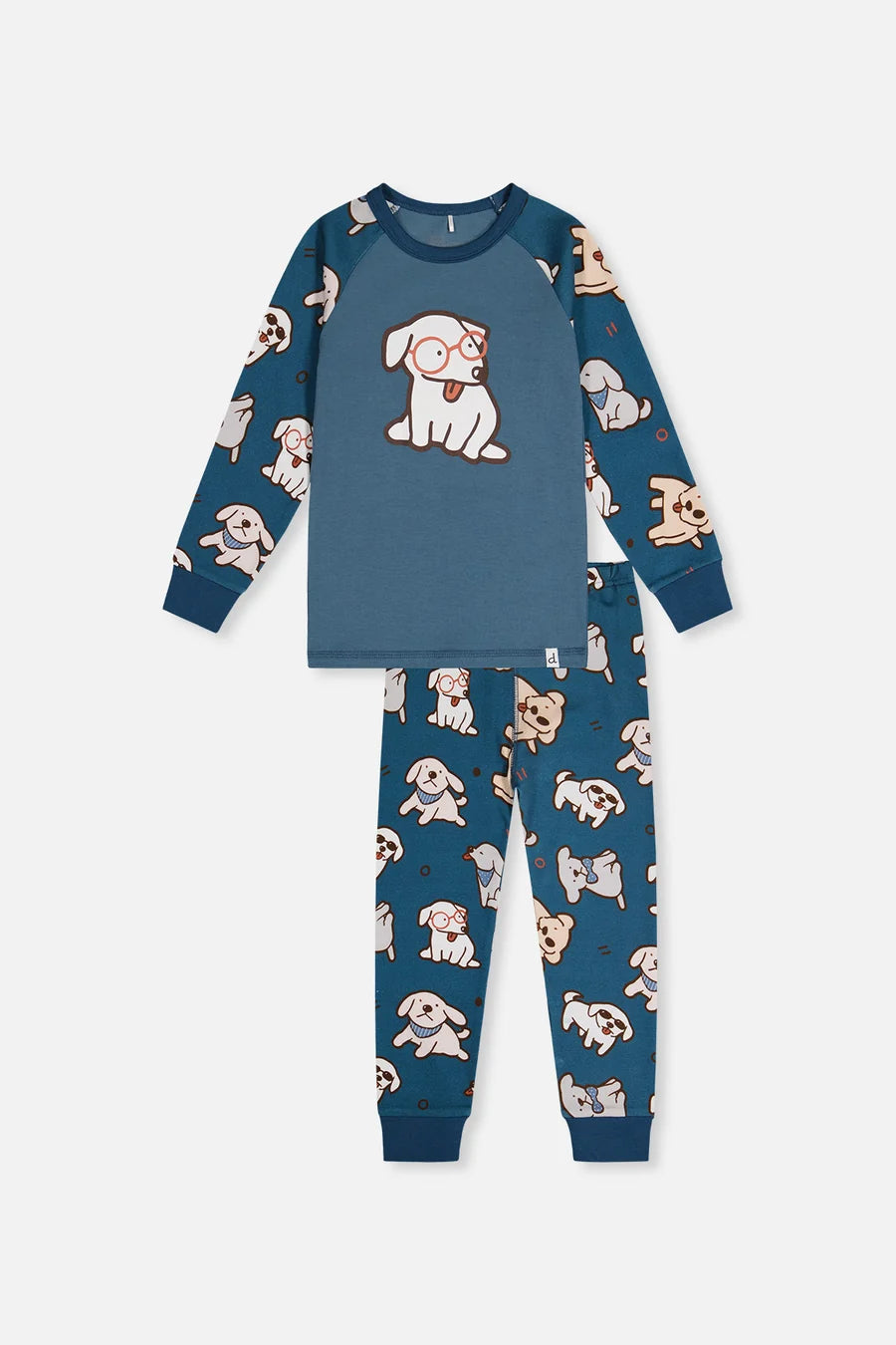 Pyjama deux pièces en coton biologique turquoise imprimé chiens