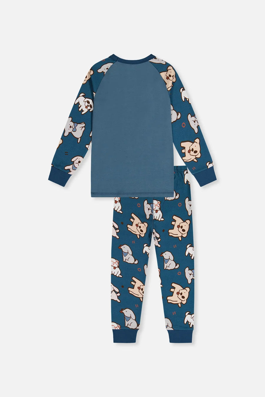 Pyjama deux pièces en coton biologique turquoise imprimé chiens