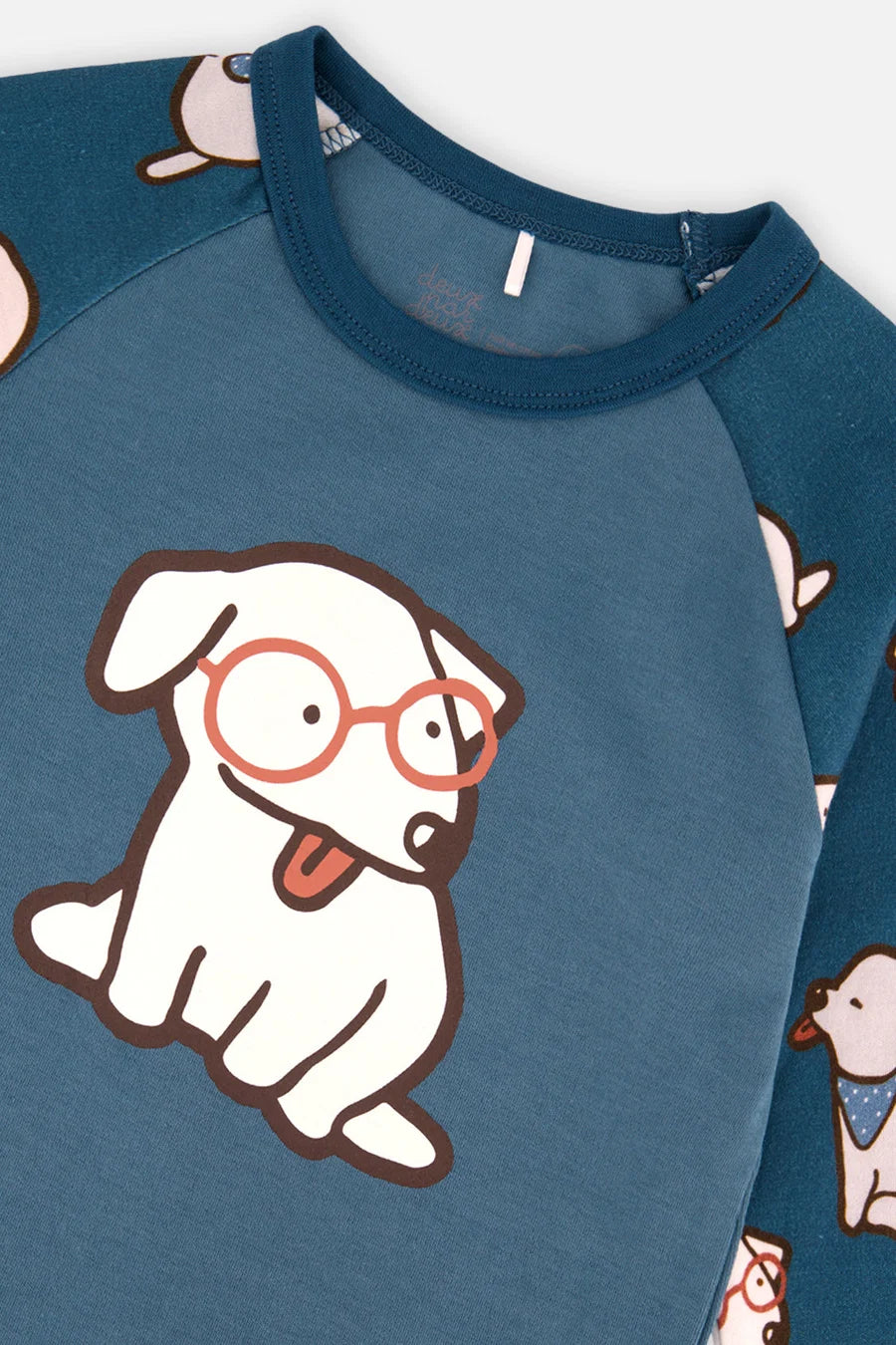 Pyjama deux pièces en coton biologique turquoise imprimé chiens