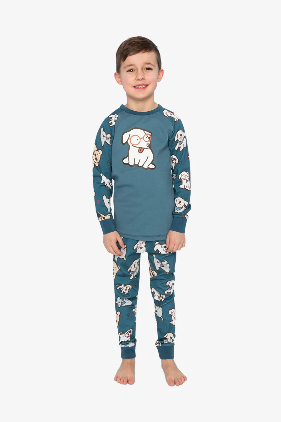 Pyjama deux pièces en coton biologique turquoise imprimé chiens