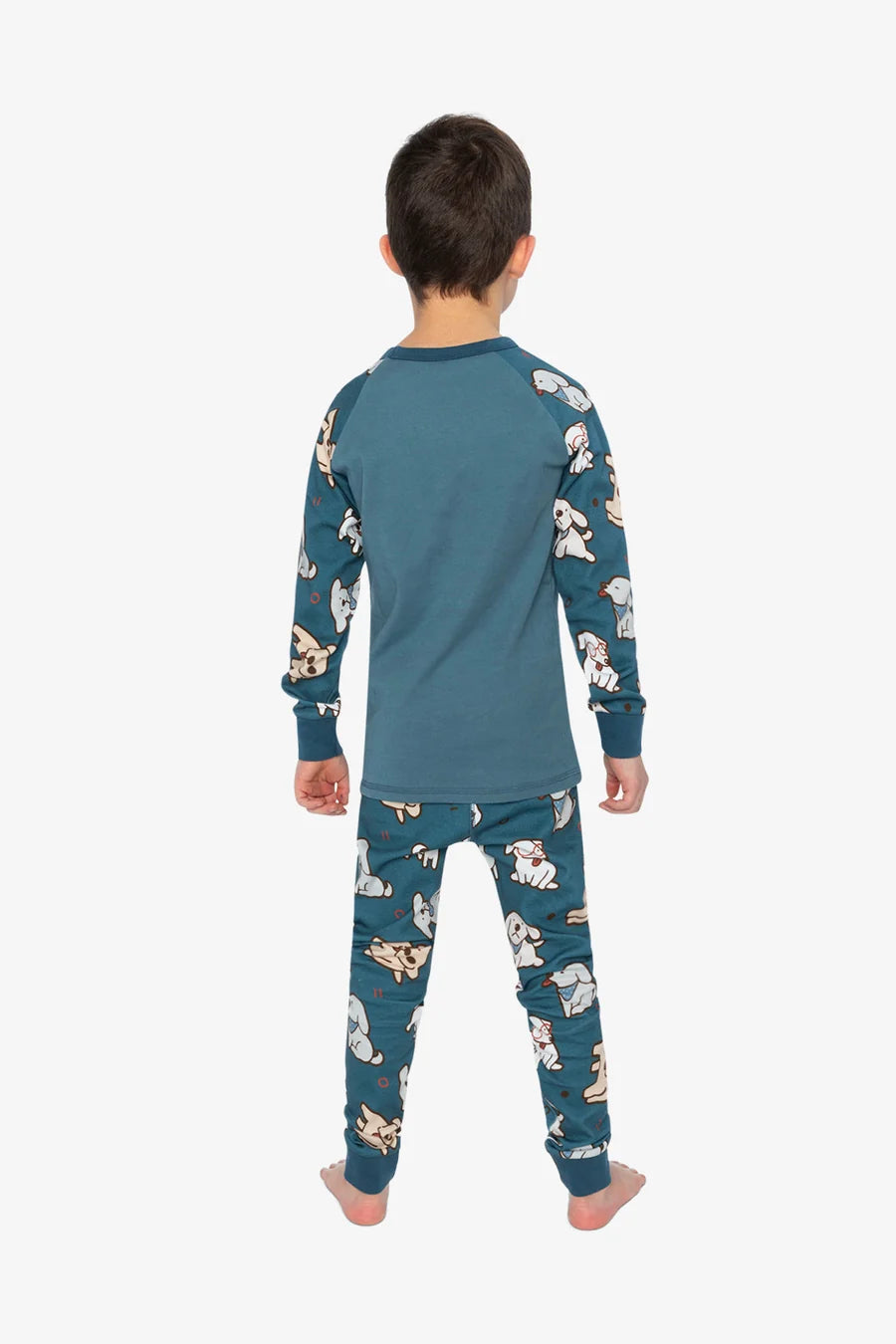Pyjama deux pièces en coton biologique turquoise imprimé chiens