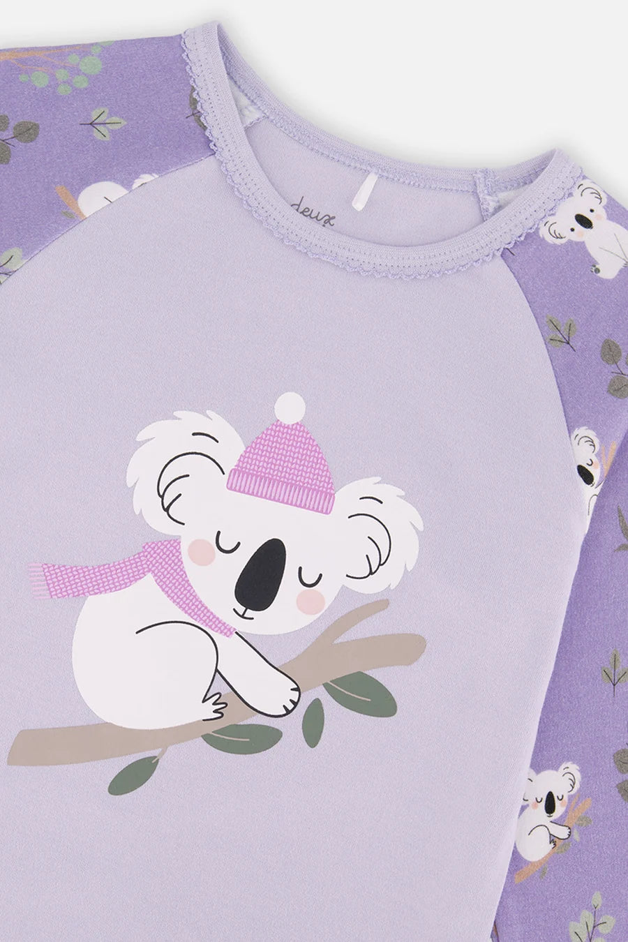 Pyjama deux pièces en coton biologique violet imprimé koalas