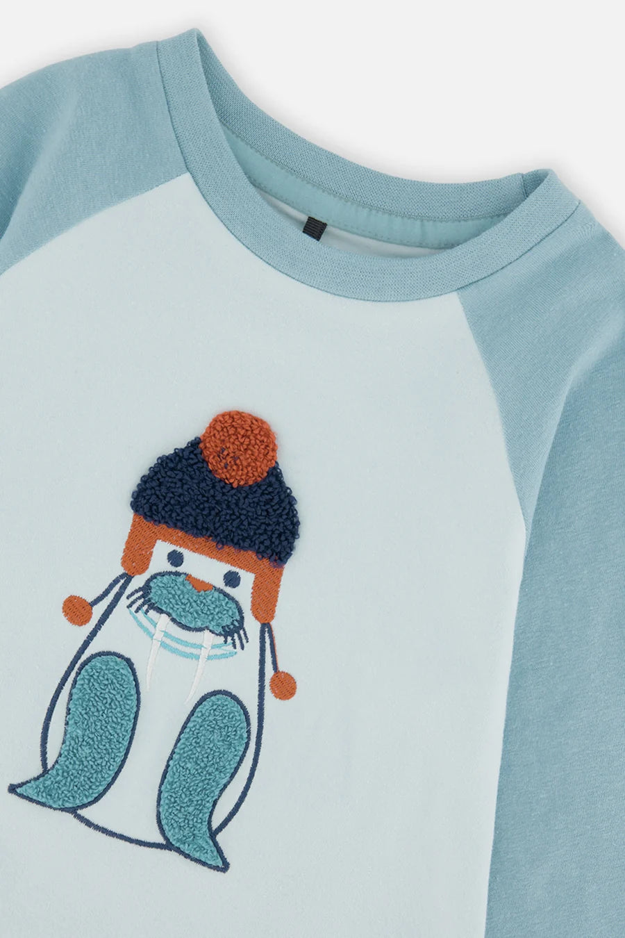 T-shirt raglan à manches longues en coton biologique turquoise très pâle