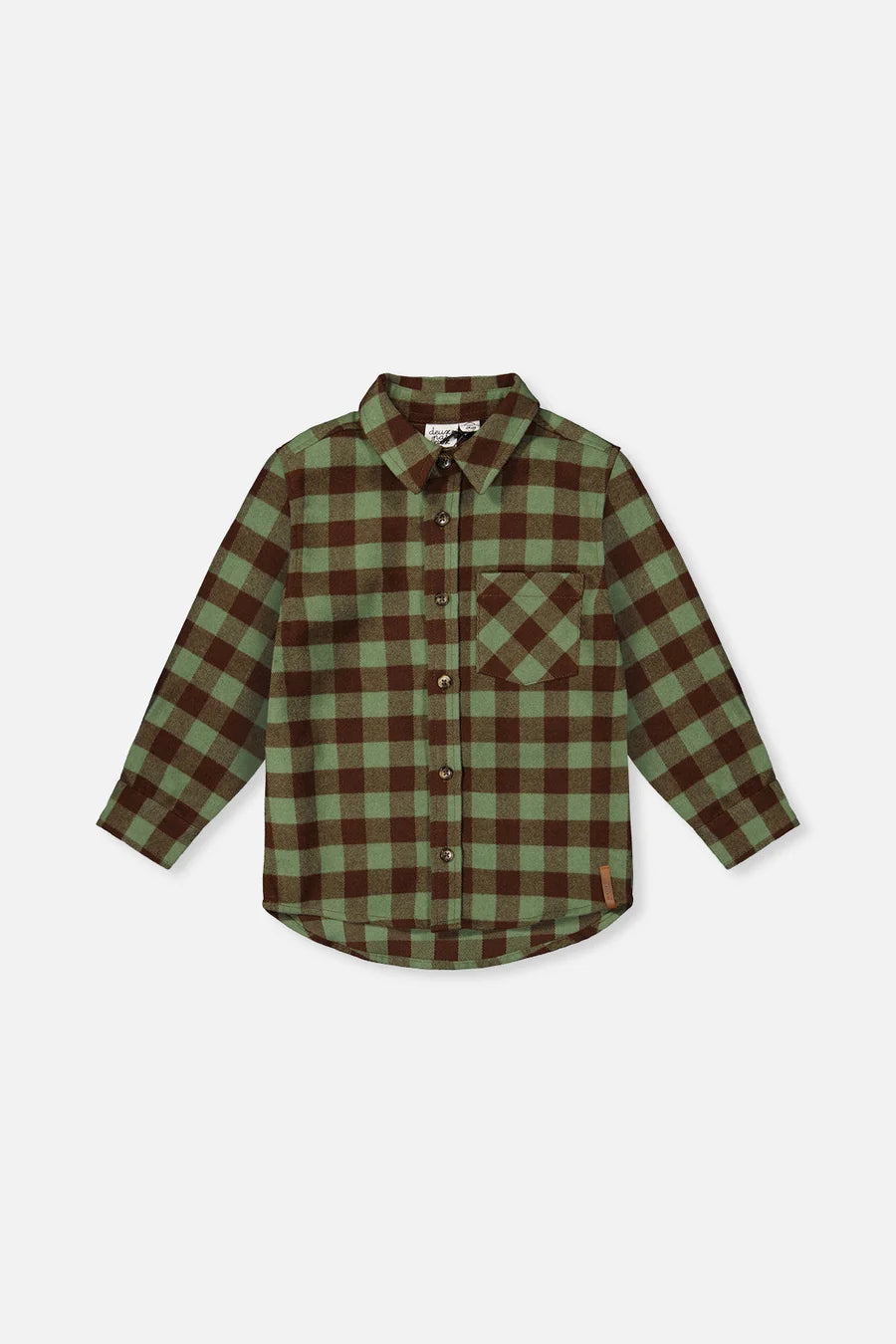 Chemise en flanelle brossée carreaux vert et brun