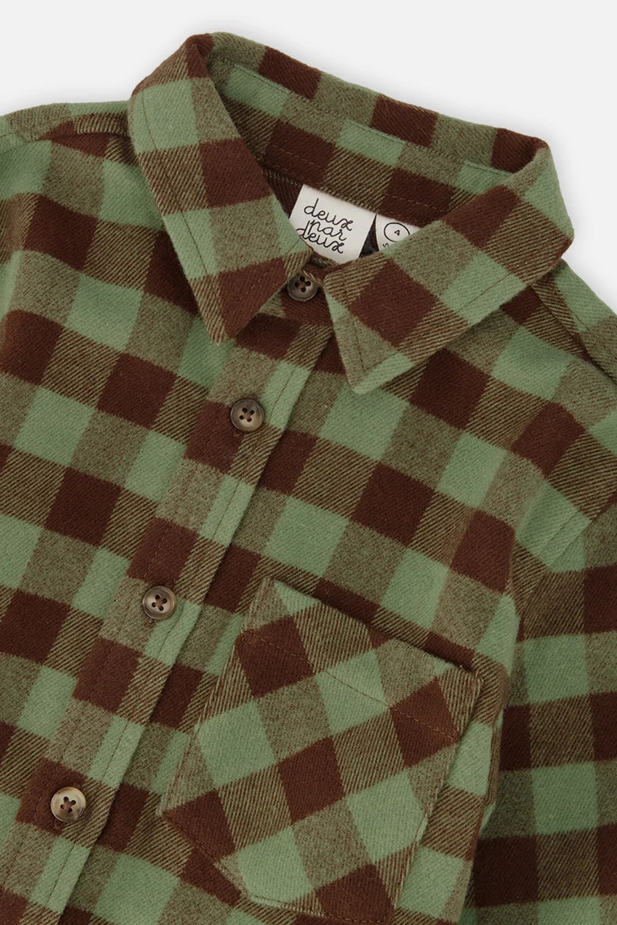 Chemise en flanelle brossée carreaux vert et brun