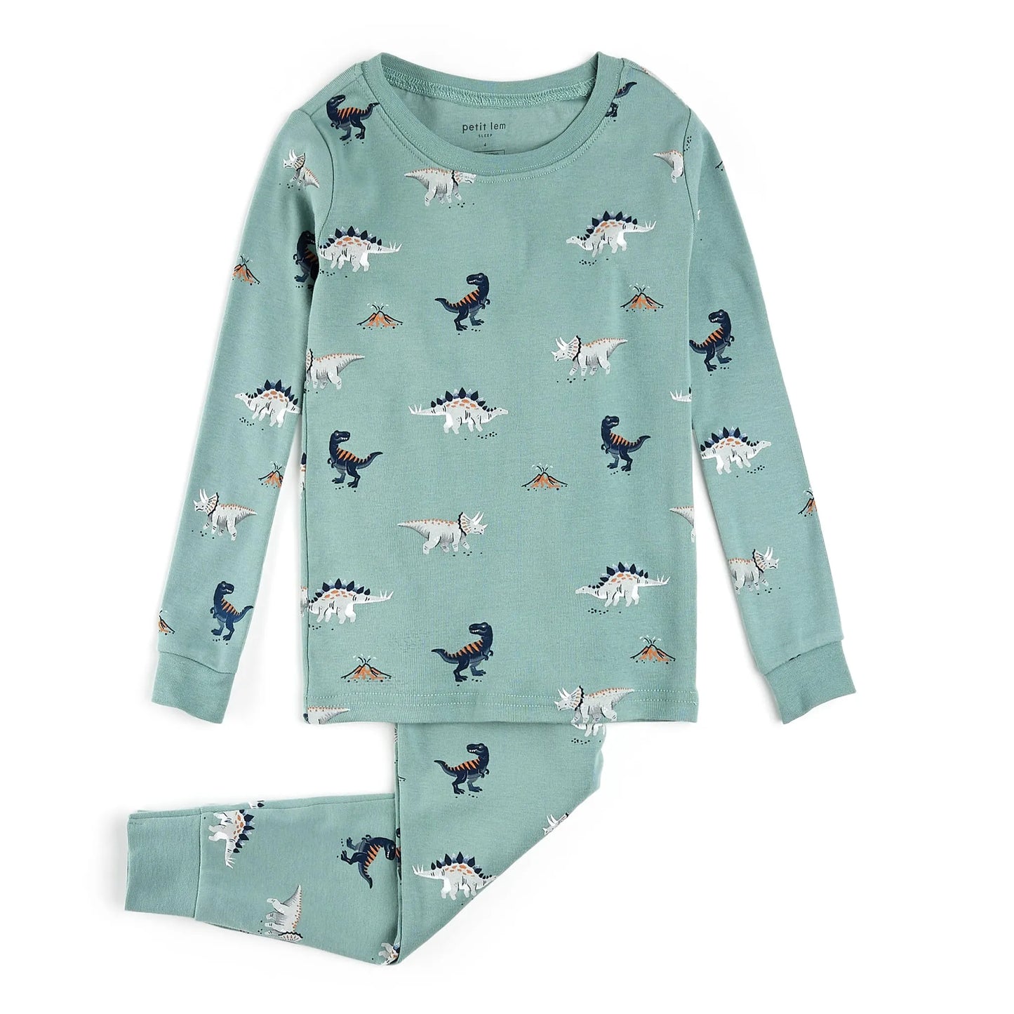 Ensemble de pyjama côtelé vert à imprimé Dinosaures