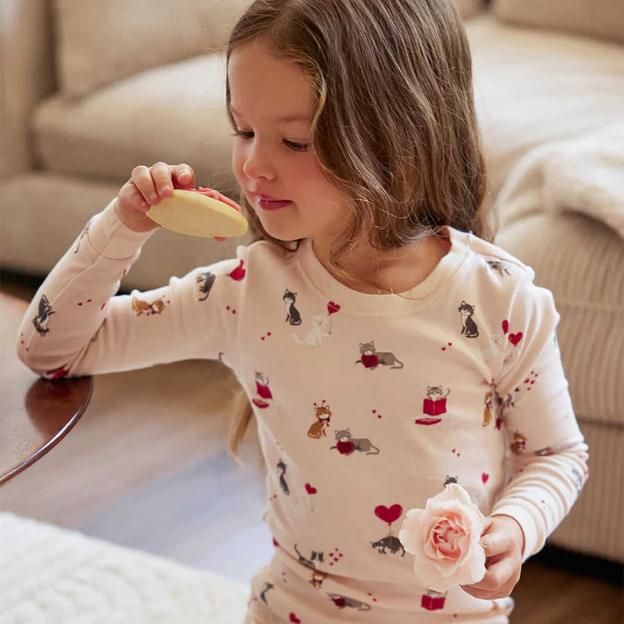 Ensemble de pyjama côtelés rose à imprimé de chats