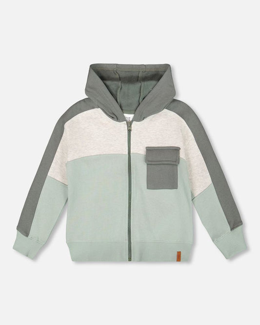 Sweat en molleton zippé blocs de couleurs vert jade