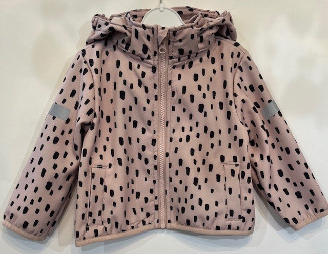 Veste mi-saison, imprimé à pois noirs sur fond taupe ou vieux rose.