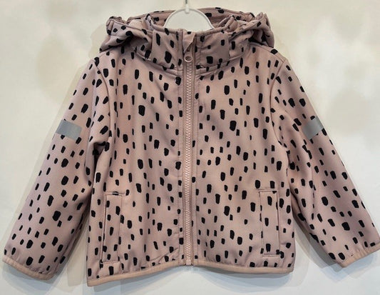 Veste mi-saison, imprimé à pois noirs sur fond taupe ou vieux rose.