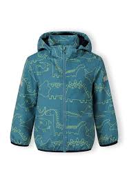 Veste mi-saison, bleu sarcelle orné d'un imprimé dinosaures.
