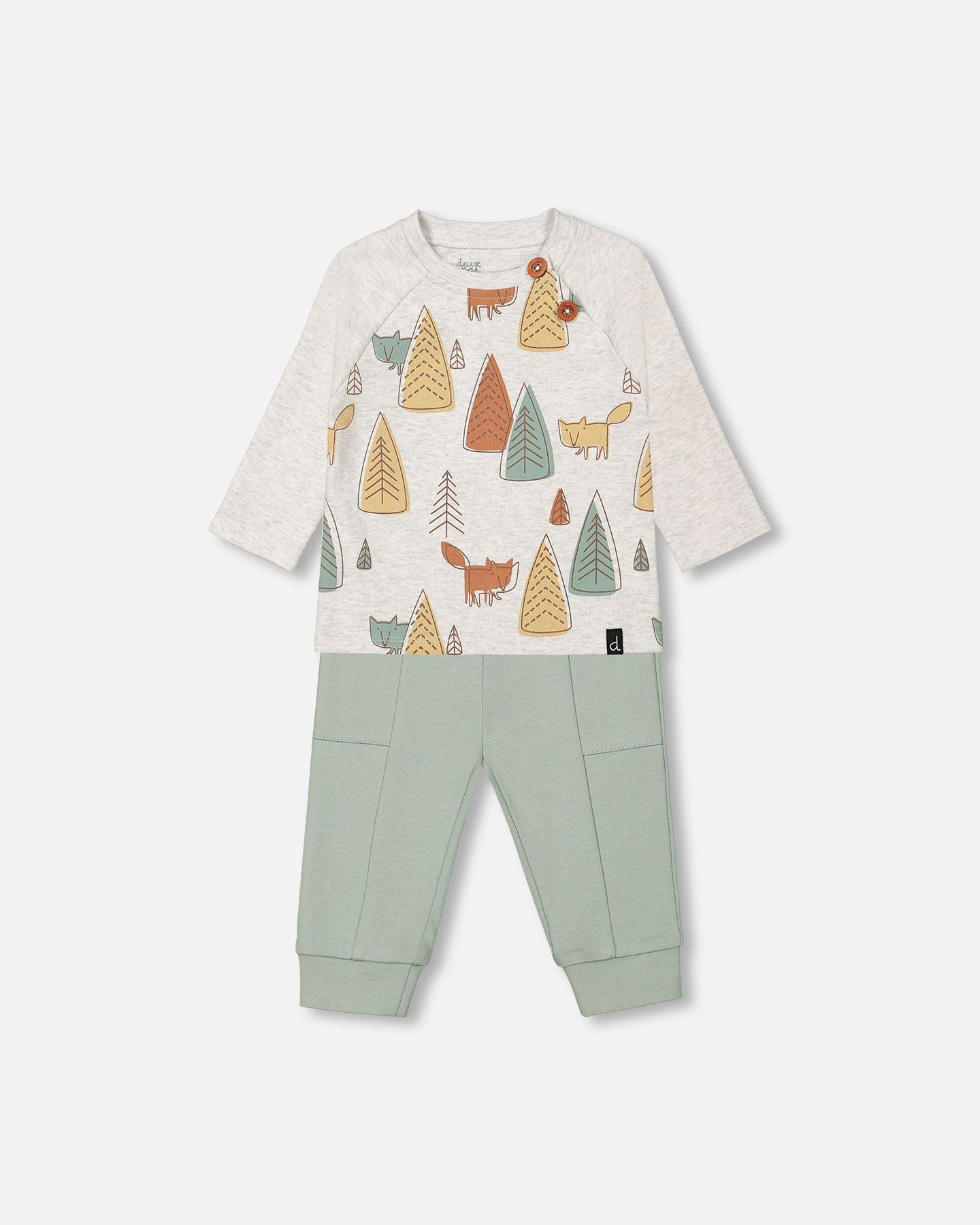 Ensemble imprimé de petits renards et pantalon vert