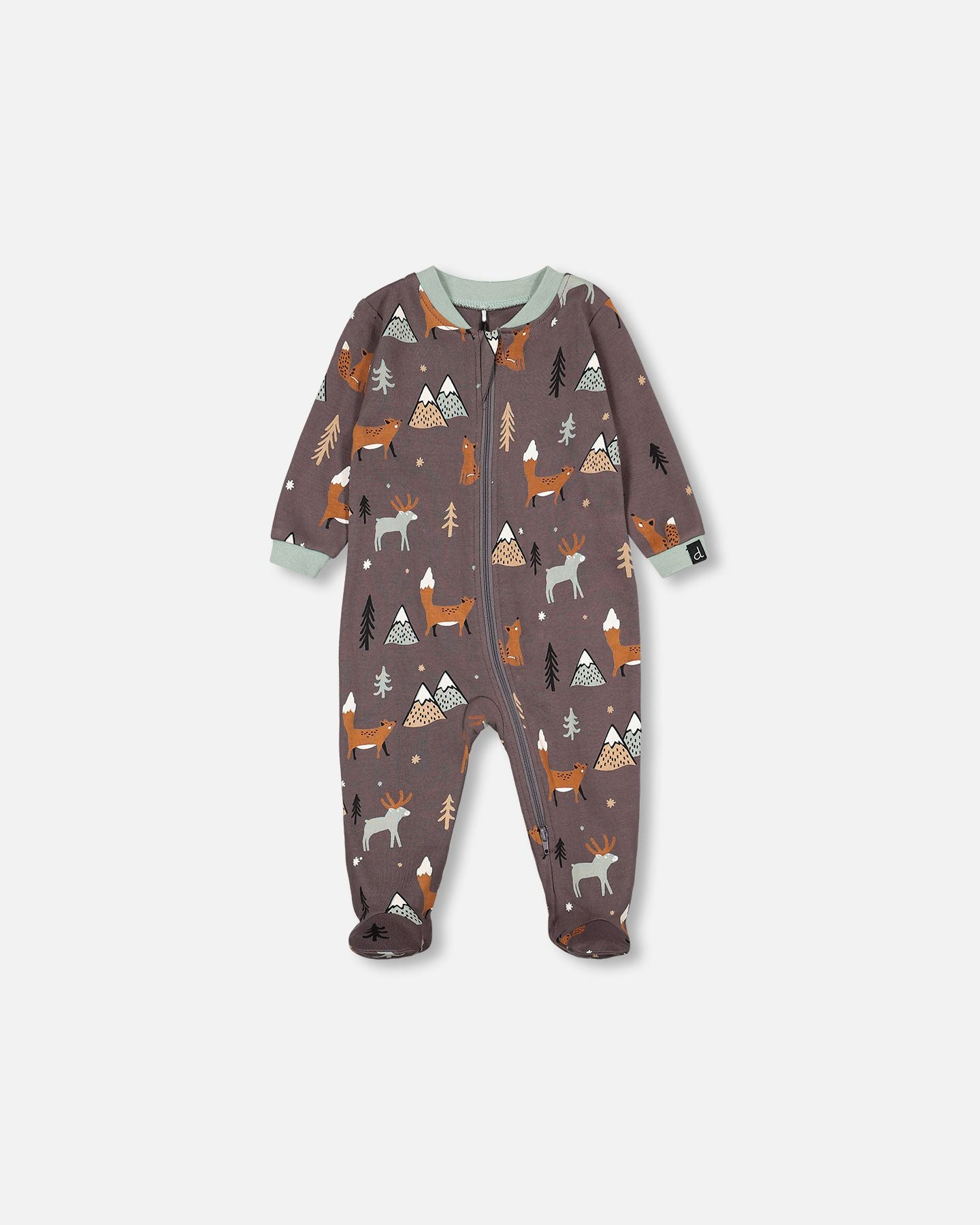 Pyjama une pièce en coton biologique gris foncé avec imprimé renards